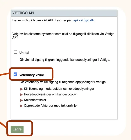 Huk av Veterinary Value og klikk Lagre.